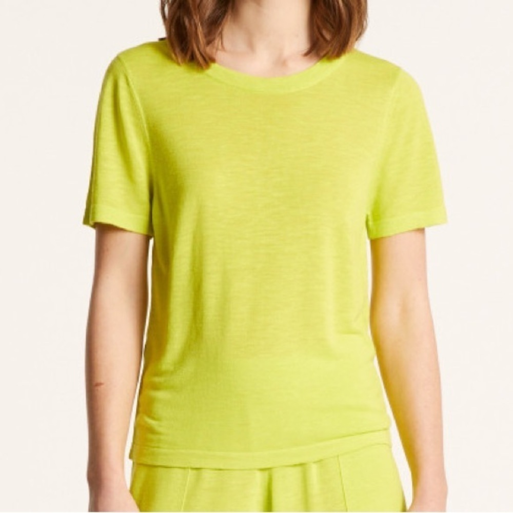 J Crew Lightweight Cotton Short Sleeve Yellow Crewneck Shirt Blouse Top Sz Large